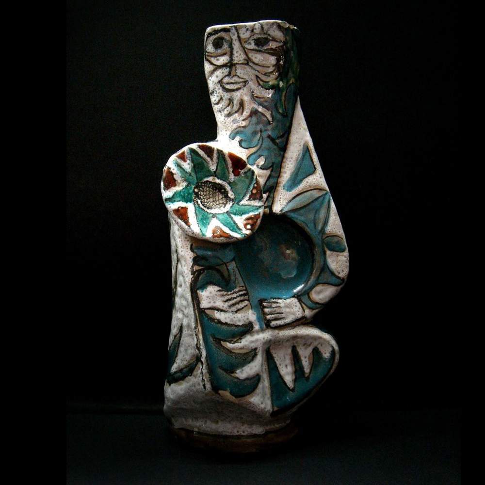 ELIO SCHIAVON Guerriero , vaso scultura , h.cm.36,5x17, anni 60