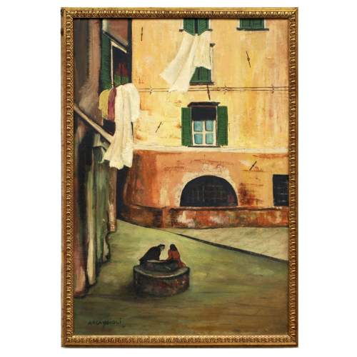 Arcangioli Gigi, A passeggio  sulla via, olio su tela, h cm.68x45,5