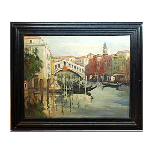  De Luca  Mario " Venezia ponte di Rialto ", olio su tavola, cm.48,5x60, firmato, con cornice.