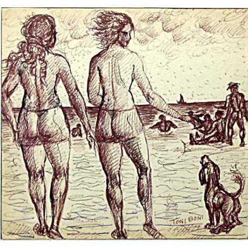 Toni Boni | "verso il mare con fido" | disegno a china e inchiostro | h. cm21x22,3 | anno 1960 | Firmato