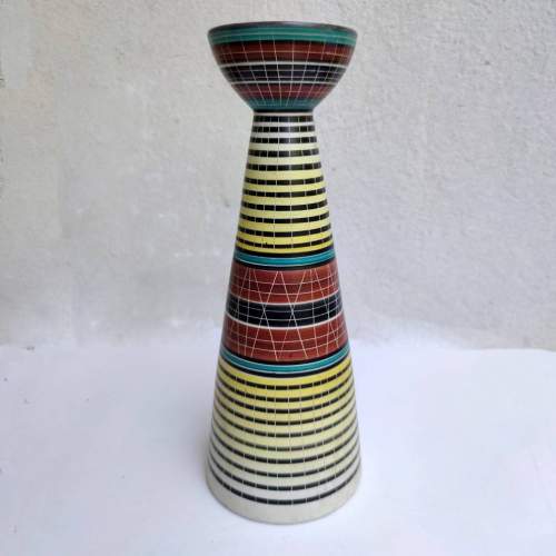 La Lucciola | Vaso in ceramica a ricordo clessidra | decoro geometrico policromo| h cm. 25x9,5