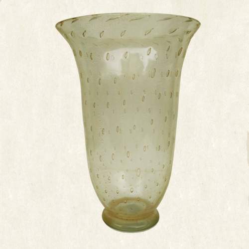 Archimede Seguso| Vaso  conico in vetro trasparente con bollee foglia oro  incluse| h.cm. 31x21| anni '60