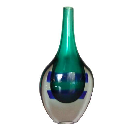 LUCIANO GASPARI per  SALVIATI & C., " Marine " vaso bottiglia in vetro sommerso con fasce orizzontali, h.cm.28, anno 65.