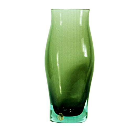   FLAVIO POLI, SEGUSO Vetri d'Arte, vaso in vetro verde sommerso Ovaliforme, h.cm.31,4x14, anno 1950-60, etichetta originale